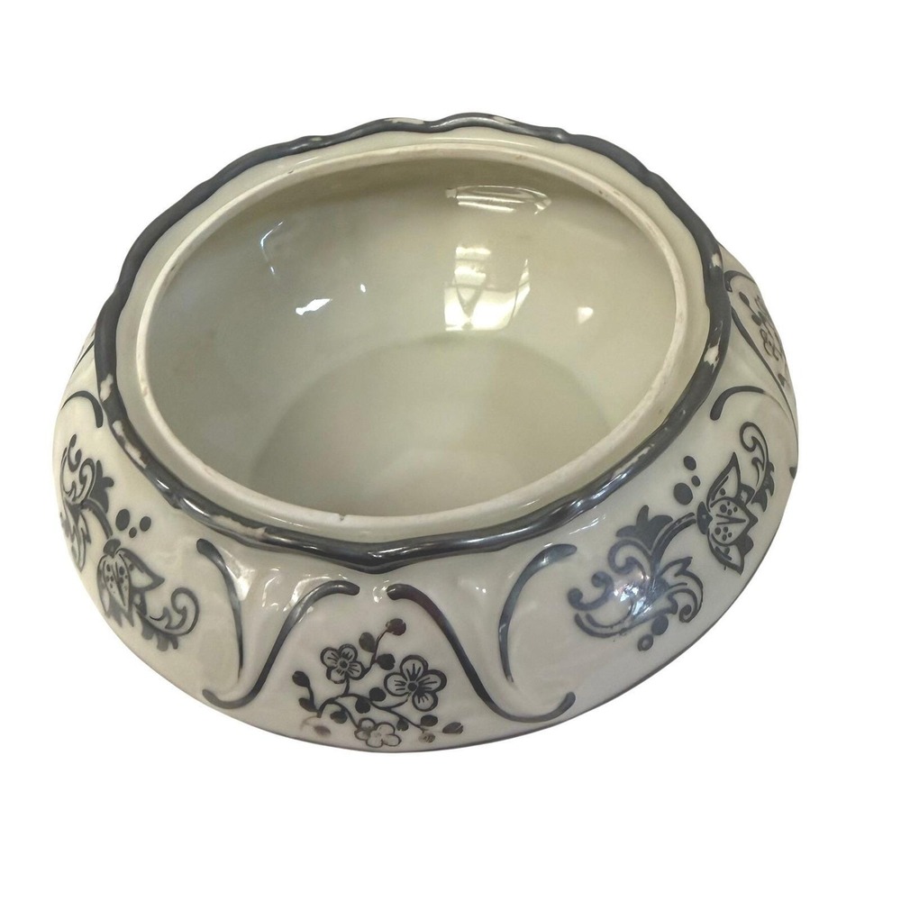 Bavaria Porcelain Trinket Bowl Footed White Silver Floral Vintage No Top